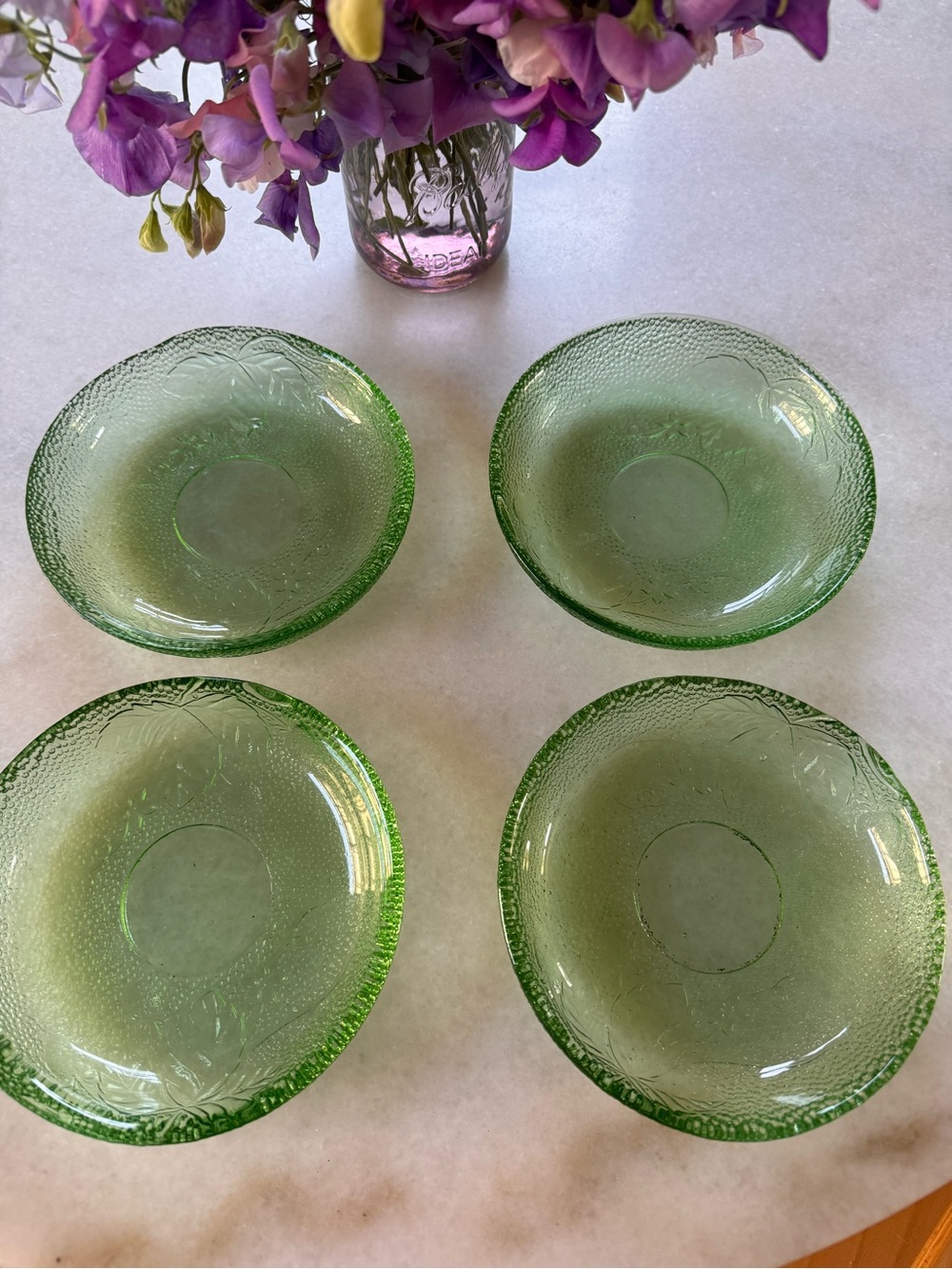 Vintage uranium depression Vaseline glass fruit bowls crackle and strawberry